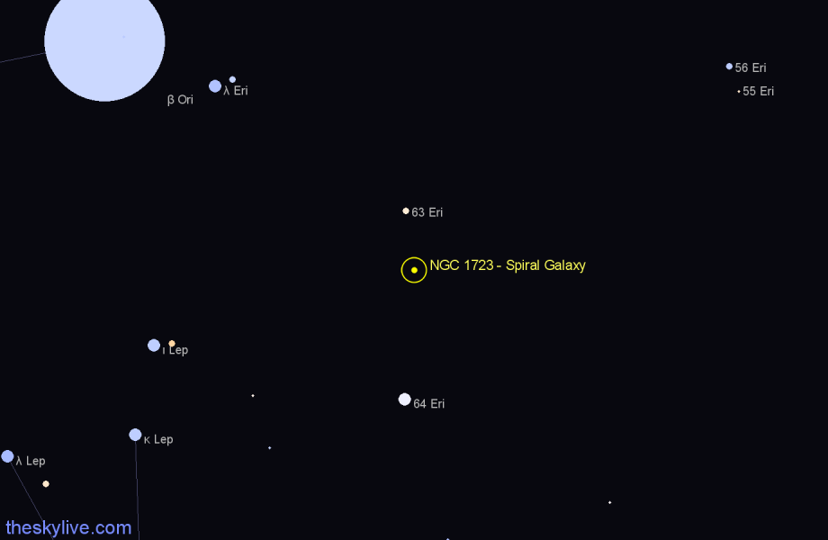 Finder chart NGC 1723 - Spiral Galaxy in Eridanus star