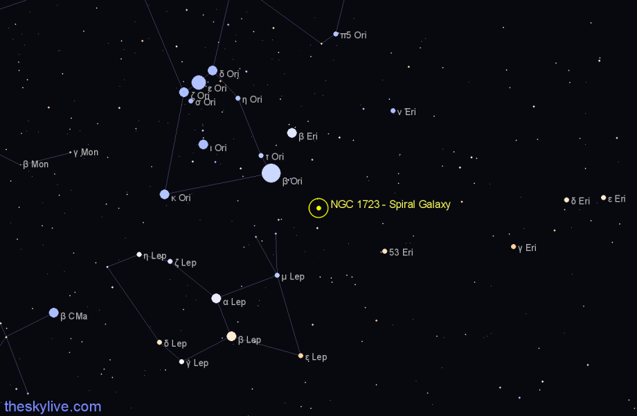 Finder chart NGC 1723 - Spiral Galaxy in Eridanus star