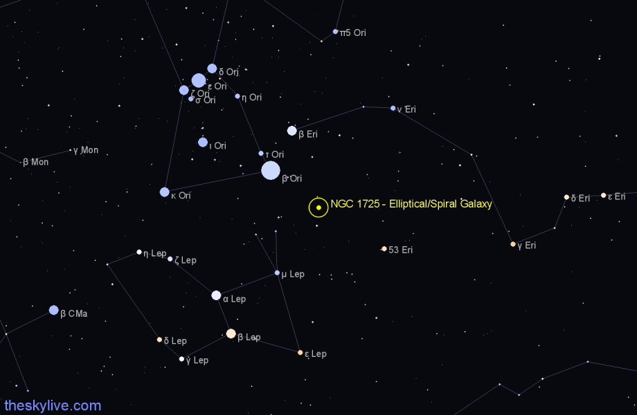Finder chart NGC 1725 - Elliptical/Spiral Galaxy in Eridanus star