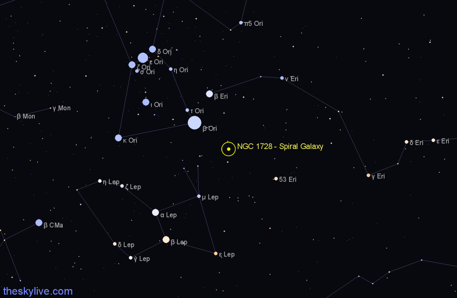 Finder chart NGC 1728 - Spiral Galaxy in Eridanus star