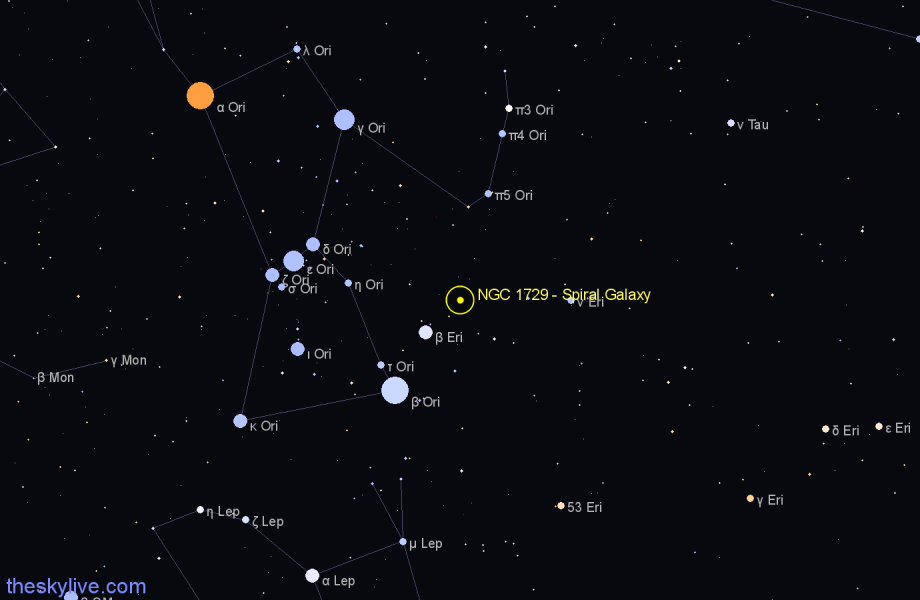 Finder chart NGC 1729 - Spiral Galaxy in Orion star