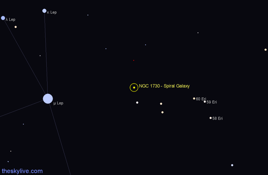 Finder chart NGC 1730 - Spiral Galaxy in Lepus star