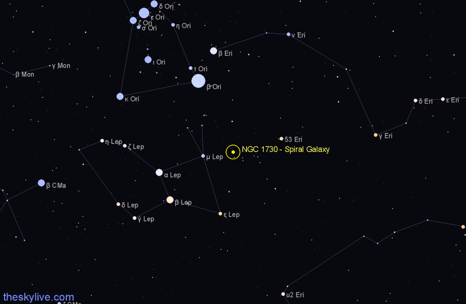 Finder chart NGC 1730 - Spiral Galaxy in Lepus star