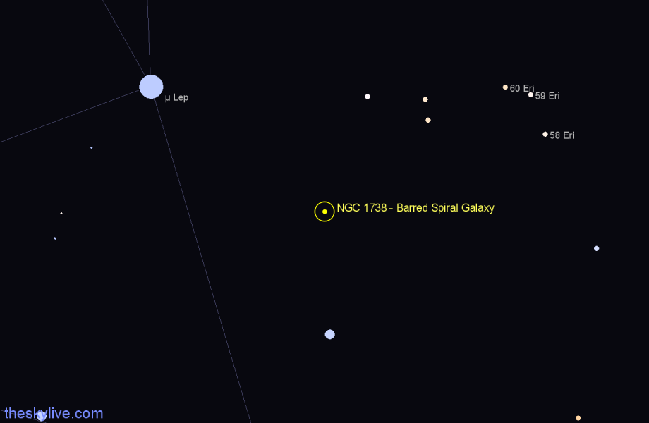 Finder chart NGC 1738 - Barred Spiral Galaxy in Lepus star