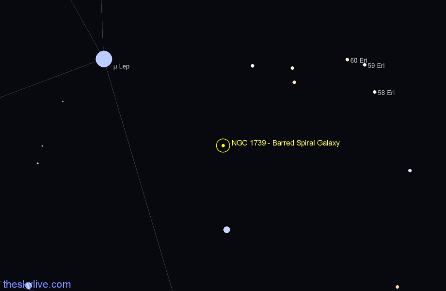 Finder chart NGC 1739 - Barred Spiral Galaxy in Lepus star