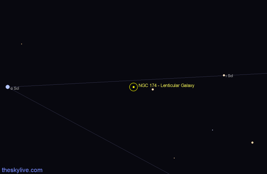 Finder chart NGC 174 - Lenticular Galaxy in Sculptor star