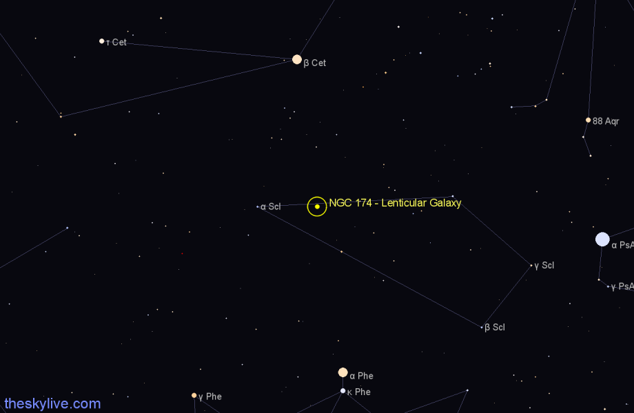 Finder chart NGC 174 - Lenticular Galaxy in Sculptor star