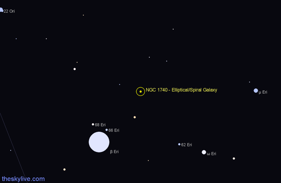 Finder chart NGC 1740 - Elliptical/Spiral Galaxy in Orion star