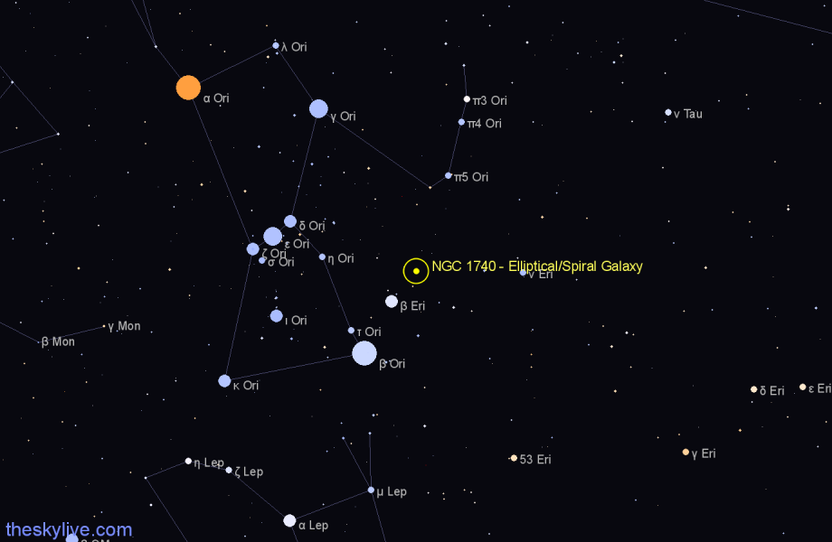 Finder chart NGC 1740 - Elliptical/Spiral Galaxy in Orion star