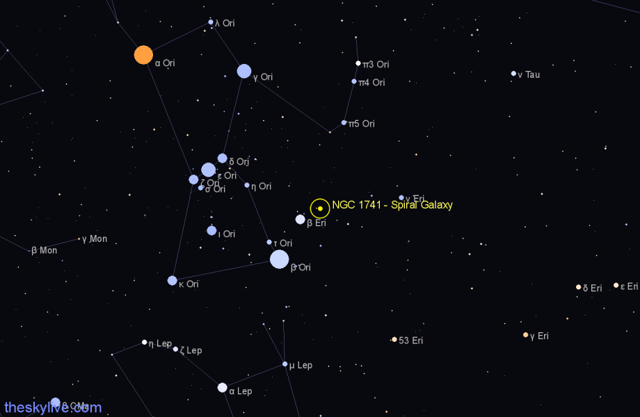 Finder chart NGC 1741 - Spiral Galaxy in Eridanus star