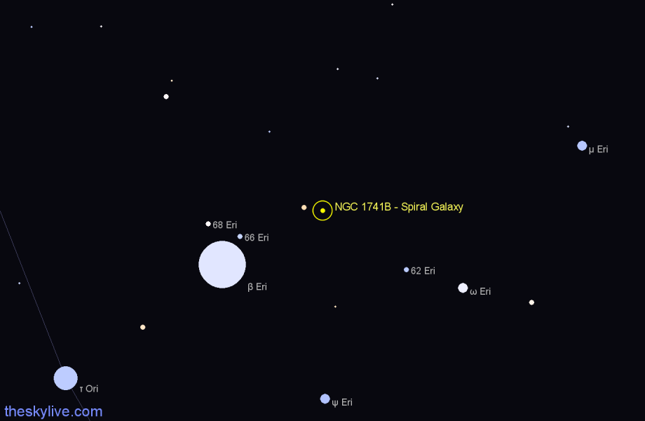 Finder chart NGC 1741B - Spiral Galaxy in Eridanus star