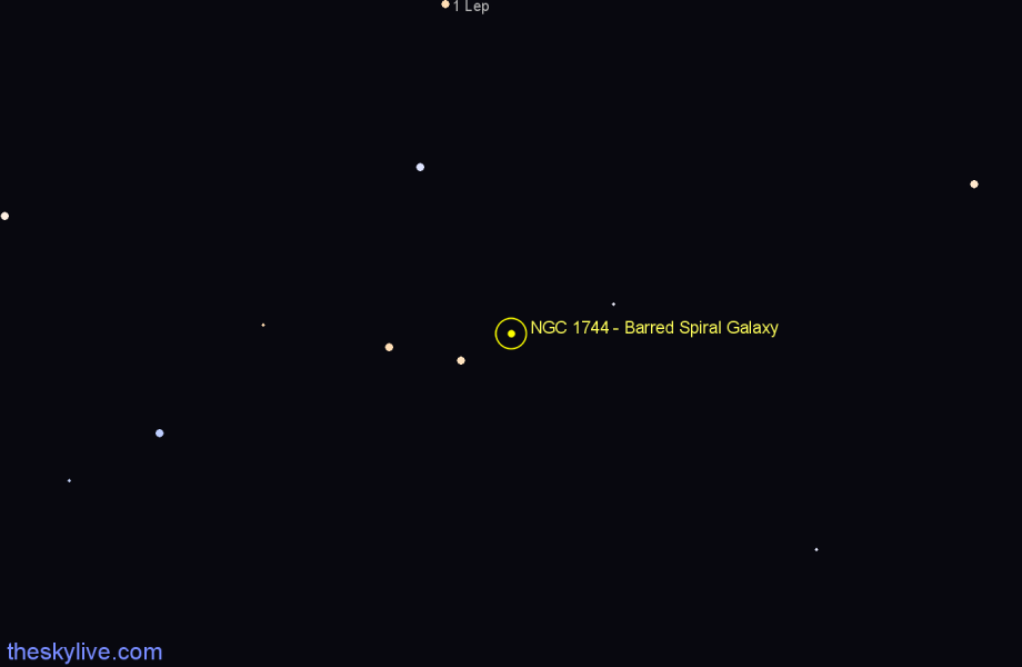 Finder chart NGC 1744 - Barred Spiral Galaxy in Lepus star