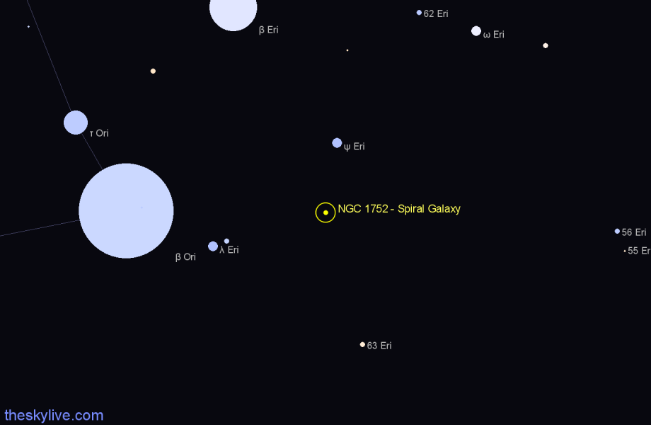 Finder chart NGC 1752 - Spiral Galaxy in Eridanus star