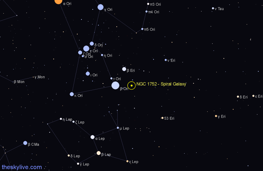 Finder chart NGC 1752 - Spiral Galaxy in Eridanus star