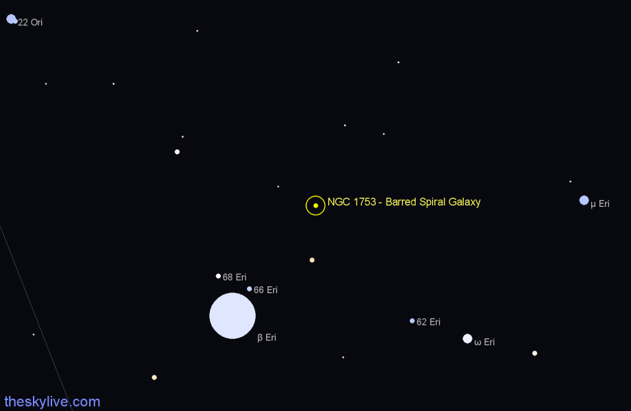 Finder chart NGC 1753 - Barred Spiral Galaxy in Orion star