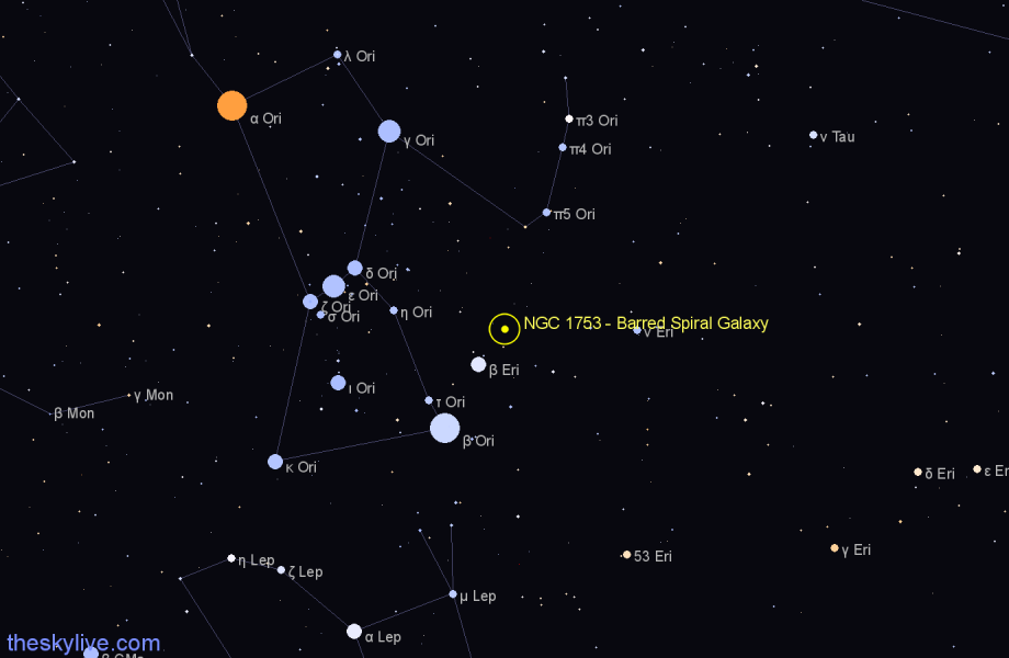 Finder chart NGC 1753 - Barred Spiral Galaxy in Orion star
