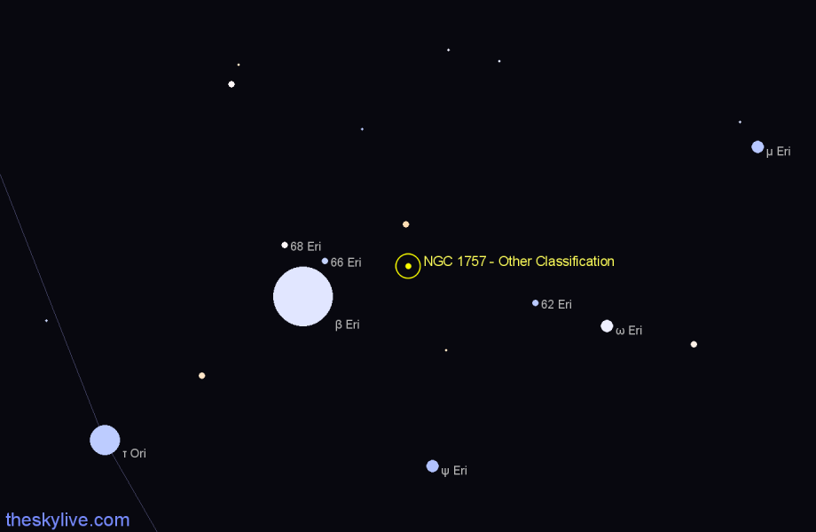 Finder chart NGC 1757 - Other Classification in Eridanus star