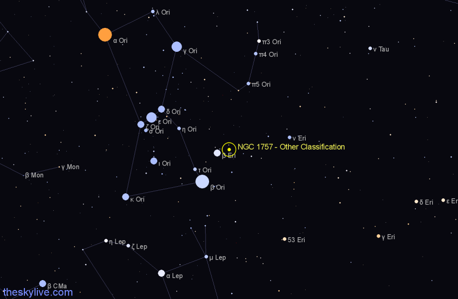 Finder chart NGC 1757 - Other Classification in Eridanus star