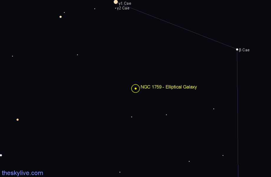 Finder chart NGC 1759 - Elliptical Galaxy in Caelum star