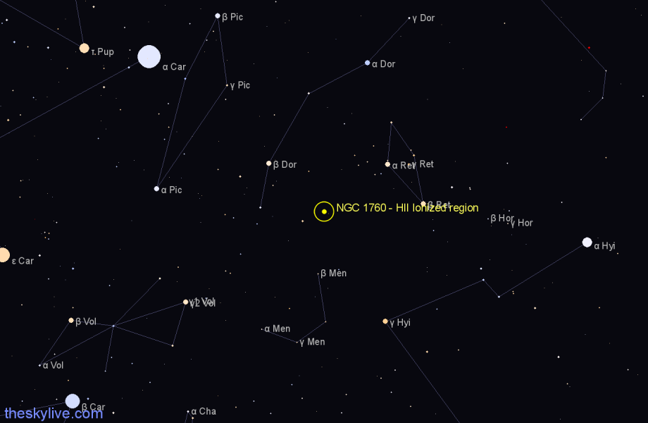 Finder chart NGC 1760 - HII Ionized region in Dorado star