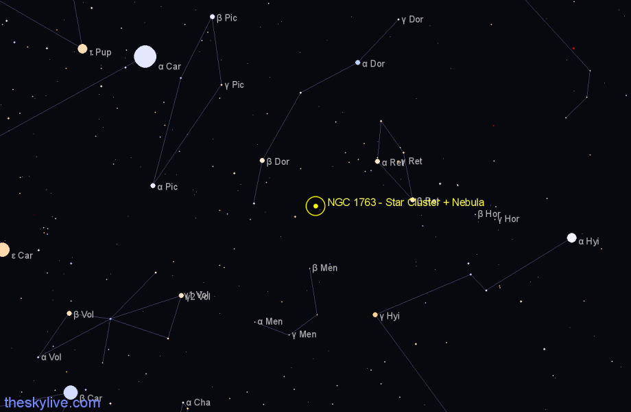 Finder chart NGC 1763 - Star Cluster + Nebula in Dorado star