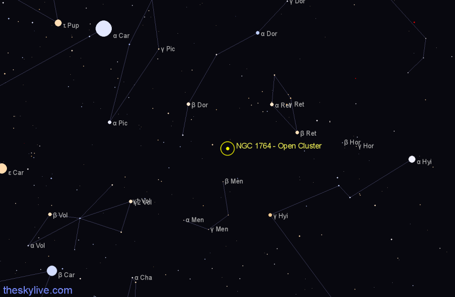 Finder chart NGC 1764 - Open Cluster in Dorado star