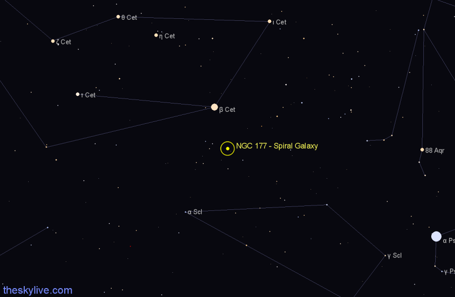Finder chart NGC 177 - Spiral Galaxy in Cetus star