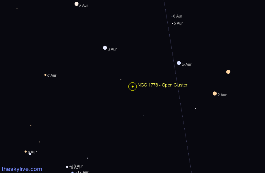 Finder chart NGC 1778 - Open Cluster in Auriga star