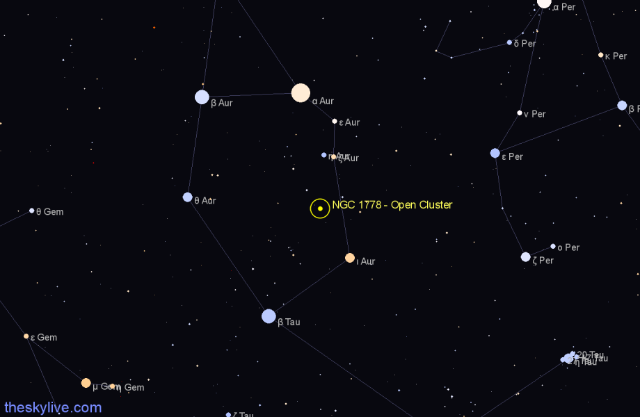 Finder chart NGC 1778 - Open Cluster in Auriga star