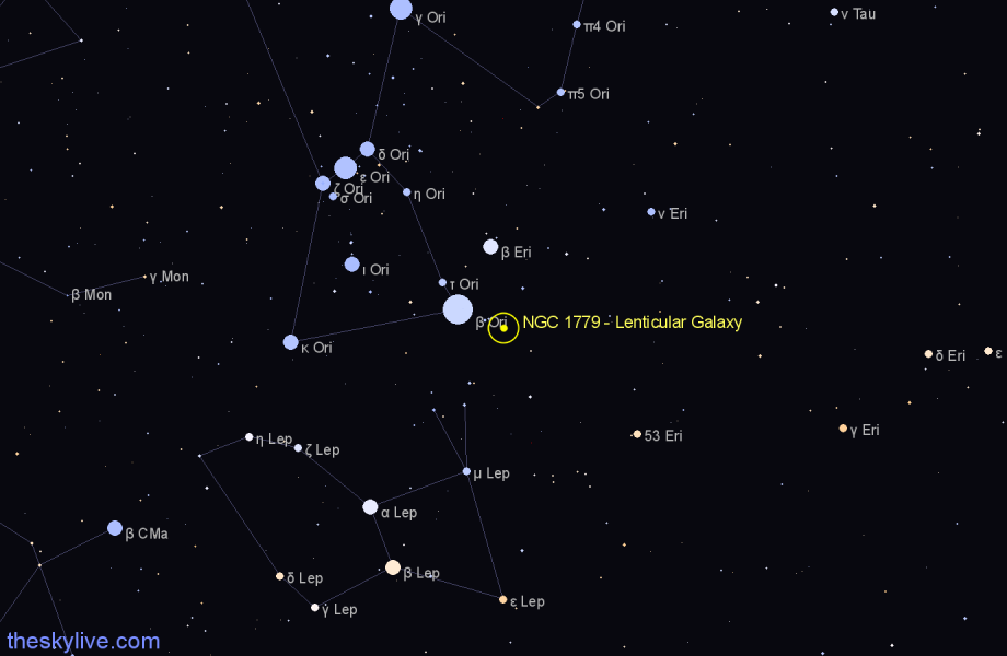 Finder chart NGC 1779 - Lenticular Galaxy in Eridanus star