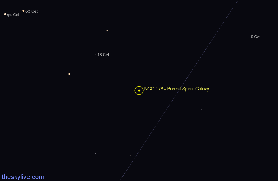 Finder chart NGC 178 - Barred Spiral Galaxy in Cetus star