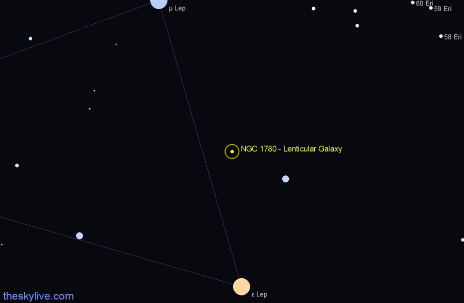 Finder chart NGC 1780 - Lenticular Galaxy in Lepus star