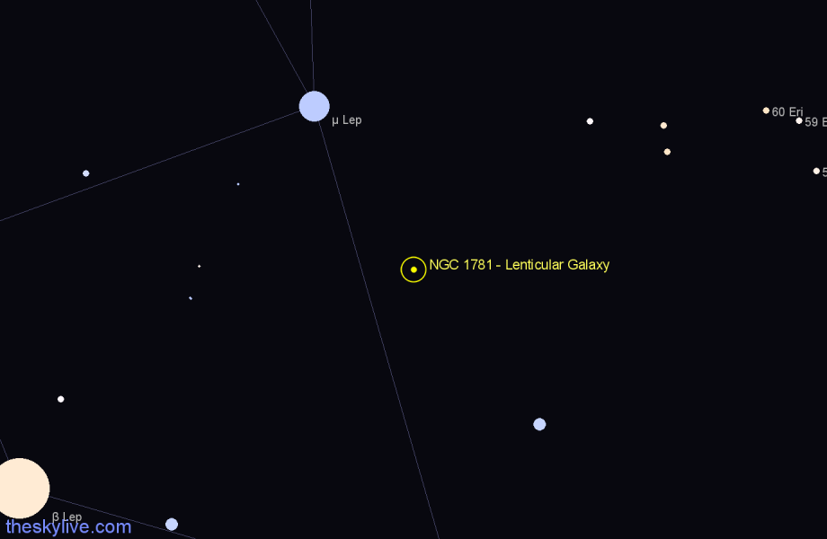 Finder chart NGC 1781 - Lenticular Galaxy in Lepus star