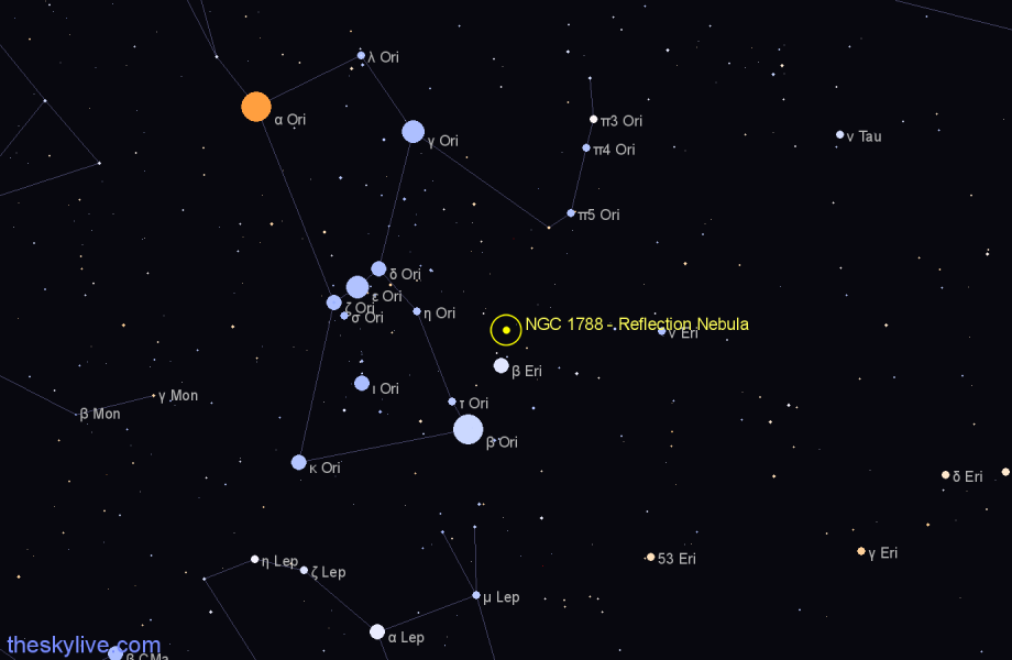 Finder chart NGC 1788 - Reflection Nebula in Orion star