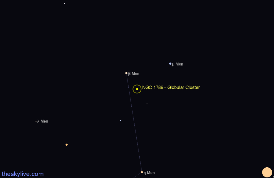 Finder chart NGC 1789 - Globular Cluster in Mensa star