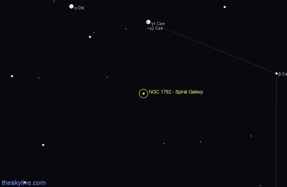 Finder chart NGC 1792 - Spiral Galaxy in Columba star