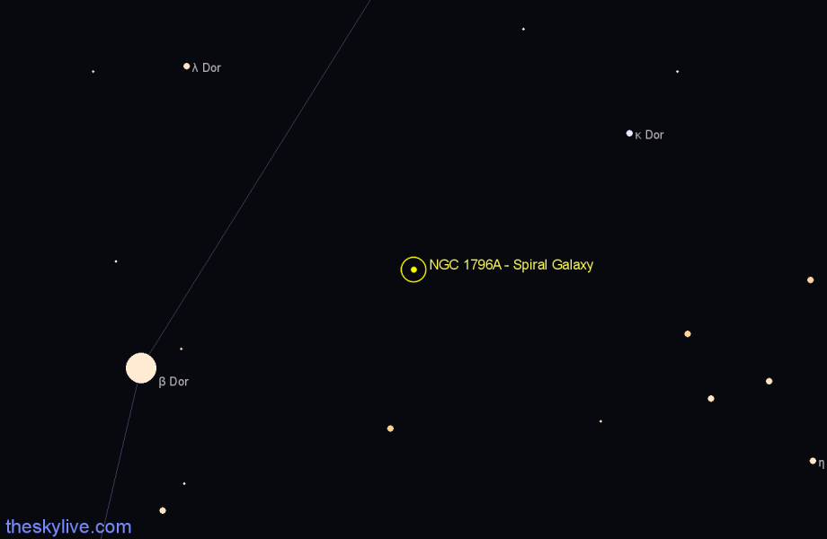 Finder chart NGC 1796A - Spiral Galaxy in Dorado star