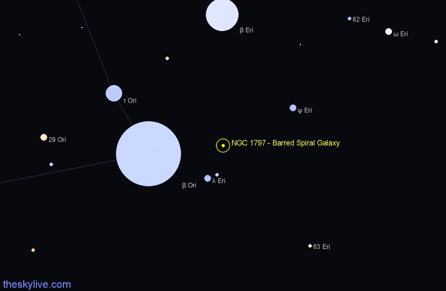 Finder chart NGC 1797 - Barred Spiral Galaxy in Eridanus star