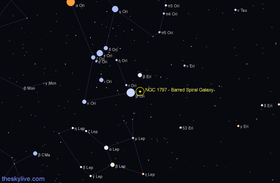 Finder chart NGC 1797 - Barred Spiral Galaxy in Eridanus star