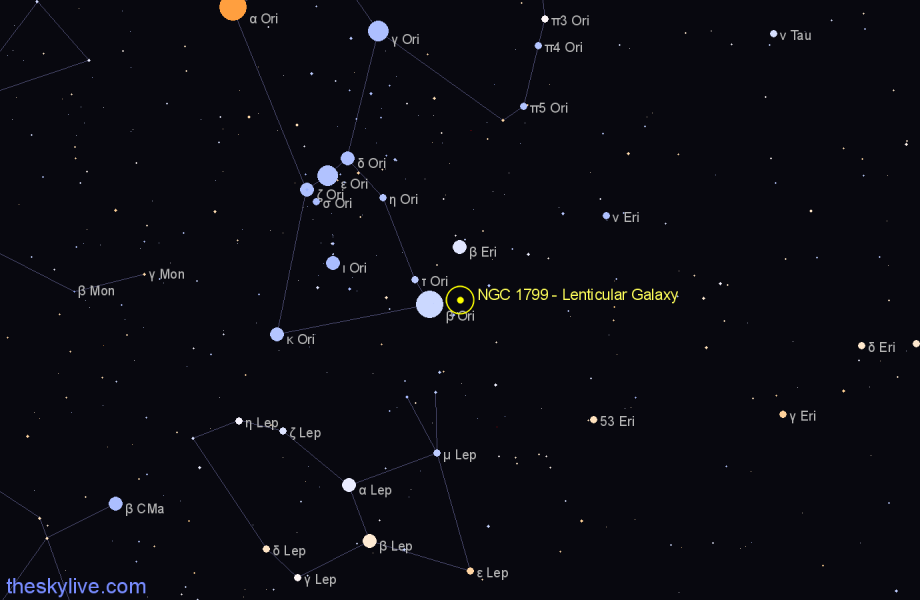 Finder chart NGC 1799 - Lenticular Galaxy in Eridanus star