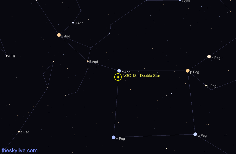 Finder chart NGC 18 - Double Star in Pegasus star