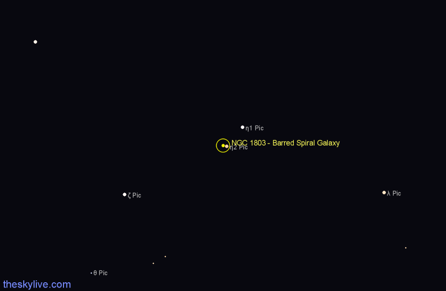 Finder chart NGC 1803 - Barred Spiral Galaxy in Pictor star