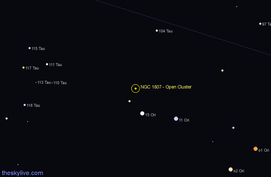 Finder chart NGC 1807 - Open Cluster in Taurus star