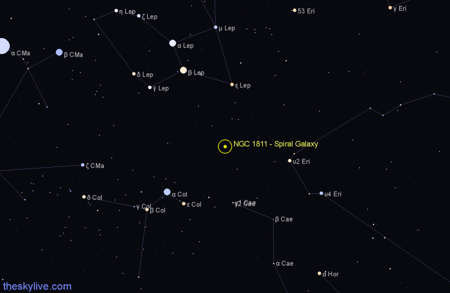 Finder chart NGC 1811 - Spiral Galaxy in Columba star