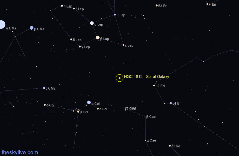 Finder chart NGC 1812 - Spiral Galaxy in Columba star