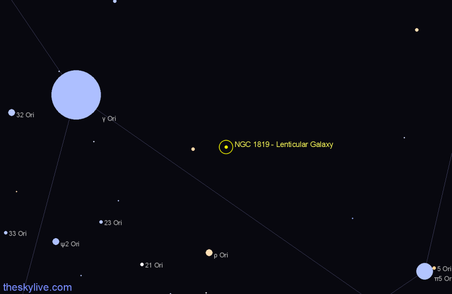 Finder chart NGC 1819 - Lenticular Galaxy in Orion star