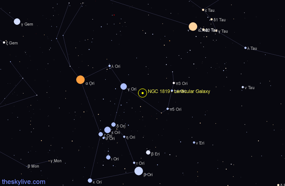 Finder chart NGC 1819 - Lenticular Galaxy in Orion star