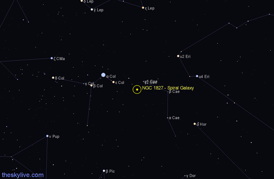 Finder chart NGC 1827 - Spiral Galaxy in Columba star