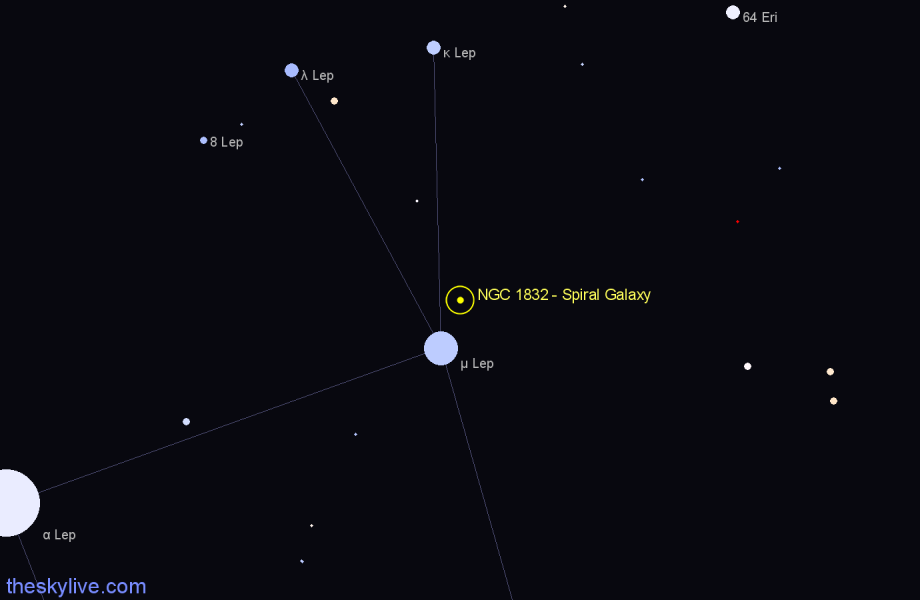 Finder chart NGC 1832 - Spiral Galaxy in Lepus star