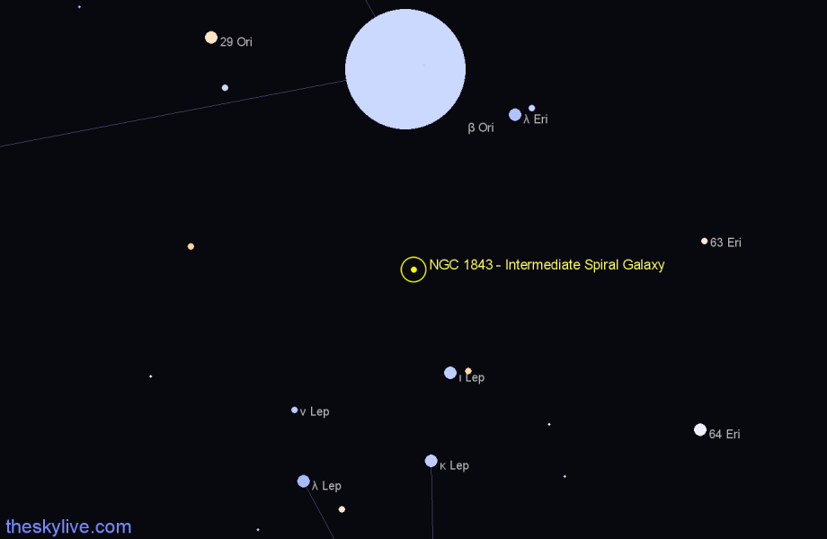 Finder chart NGC 1843 - Intermediate Spiral Galaxy in Orion star